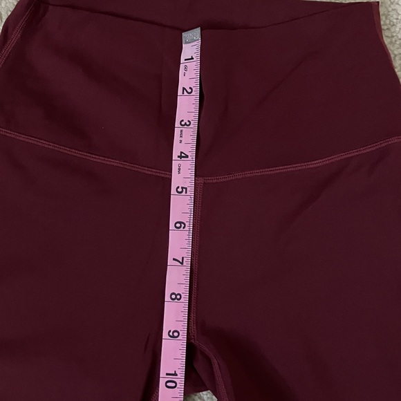 Burgundy High Waisted Leggings with Mesh Black Stripes - Picture 5 of 8